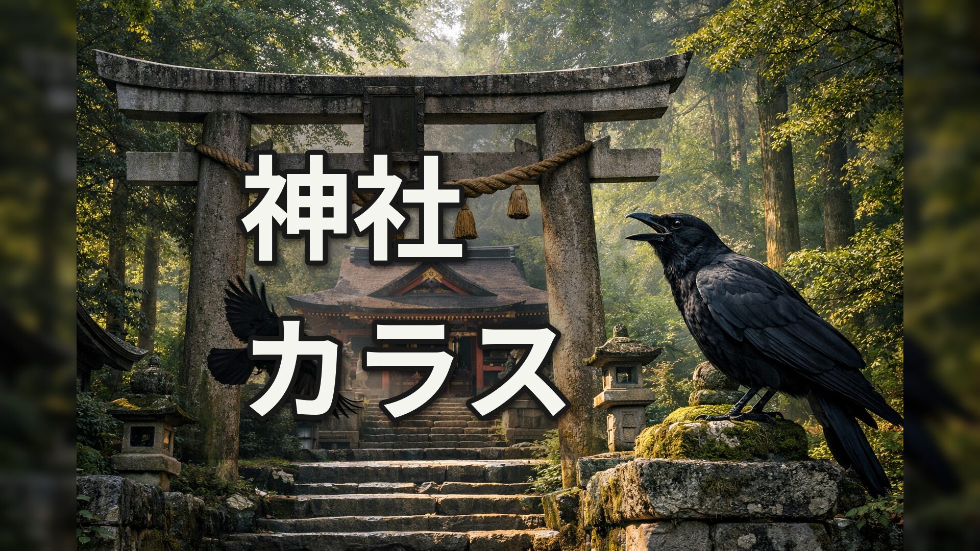 神社　カラス